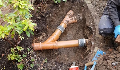 new drain pipe installation
